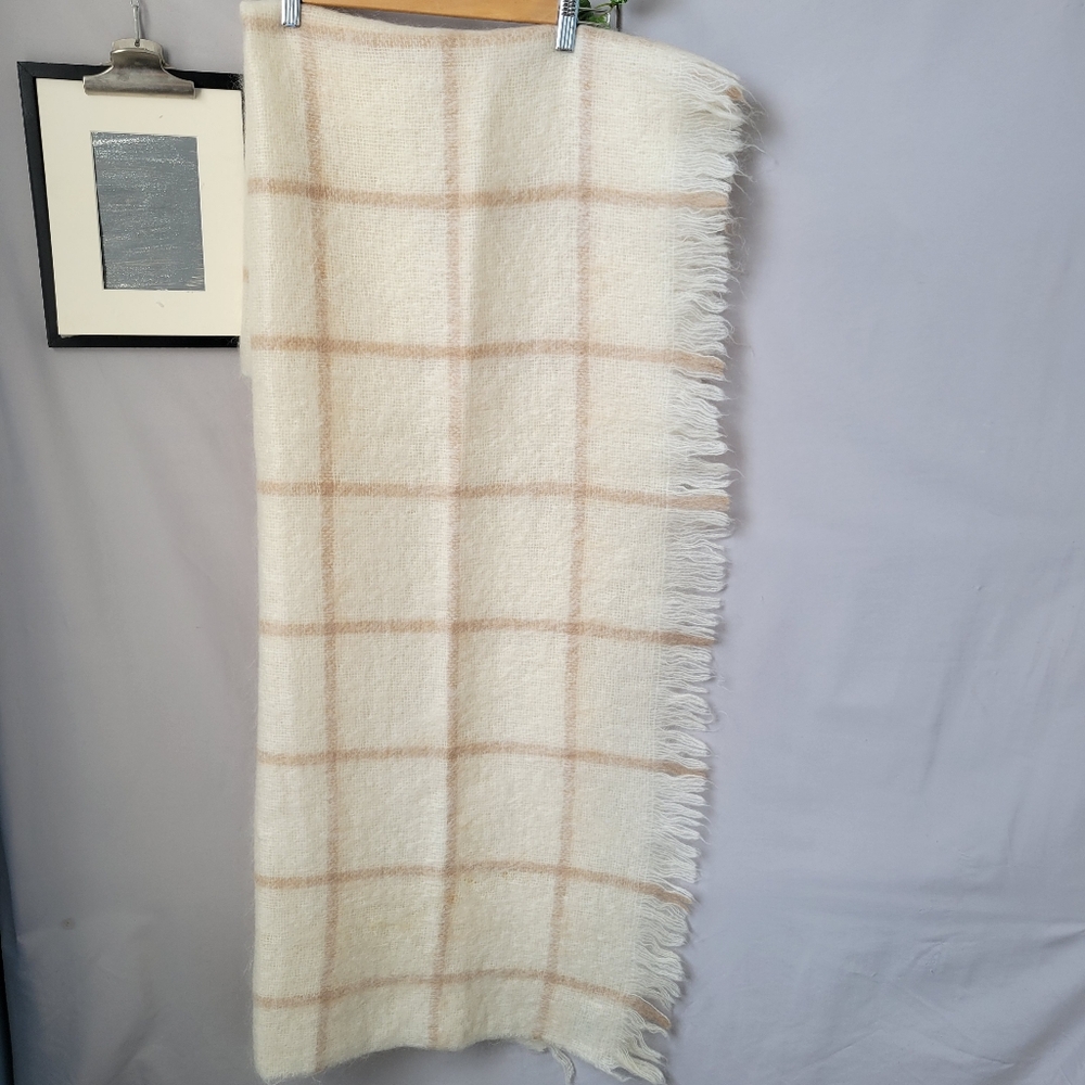 Foxford Woollen Mills Mohair Fringe Throw Rug Cream‎ Tan 38" x 59"